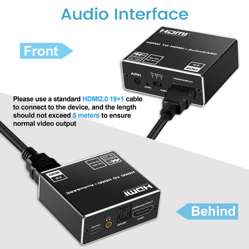 HDMI ARC to Optical Audio Adapter, NEWCARE 4K@60Hz H DMI Audio Splitter Converter, HDMI to Optical Toslink SPDIF+3.5mm Jack AUX Audio Out, Metal HDMI Audio Extractor Support Blue-Ray Play Soundbar