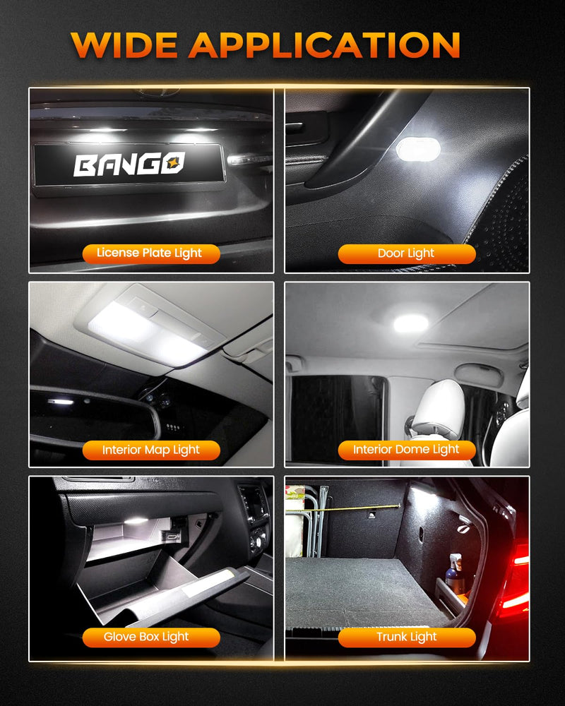 BANGO 24 Pieces Car LED Interior Light Bulbs, Non-Polarity Design with Removal Tool, Suitable for Car Dome Map Door Trunk License Plate Lights, Etc. (Xenon White)