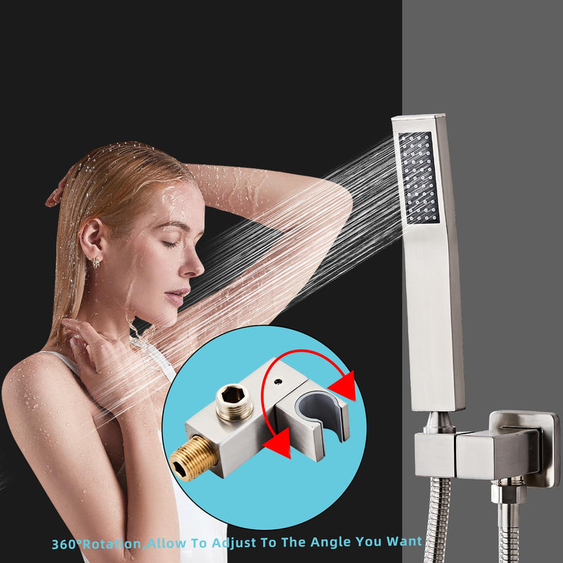 High Pressure Brass Handheld Shower Head,Square Shower Head with Wall Connector and 58-Inch Hose Kit for Bathroom Systems,Modern Style (Brushed Nickel) Brushed Nickel