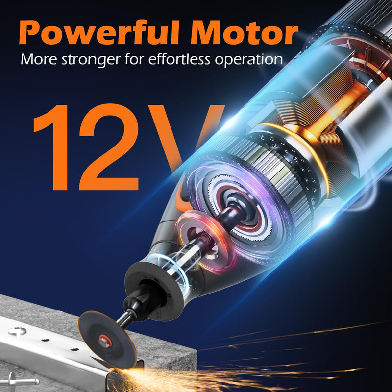 HARDELL 12V Cordless Rotary Tool Kit, 5-Speed (8000-35000 RPM), 2AH Battery Power Rotary Tools 80pc Accessories for Sanding, Polishing, Carving, Cutting, Drilling, DIY Crafting (Black&Orange) Black&orange