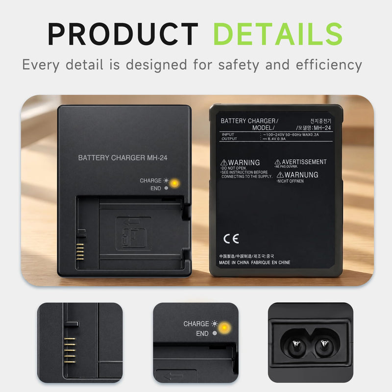 MH-24 Battery Charger Replacement for Nikon D5600, D3500, D5300, D3400 | Smart Camera Quick Charger for EN-EL14 EN-EL14a, Fits D5500, D3300, D3200, D3100, D5200, D5100,Df, Coolpix P7800