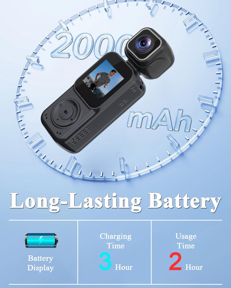 4K Vlogging Camera Pocket Action Cameras with Dual-Lens Mini Body Cam | Audio & Video Recording POV Handheld Camera wtih 32GB Card for Travel, Blogging, Daily Recording