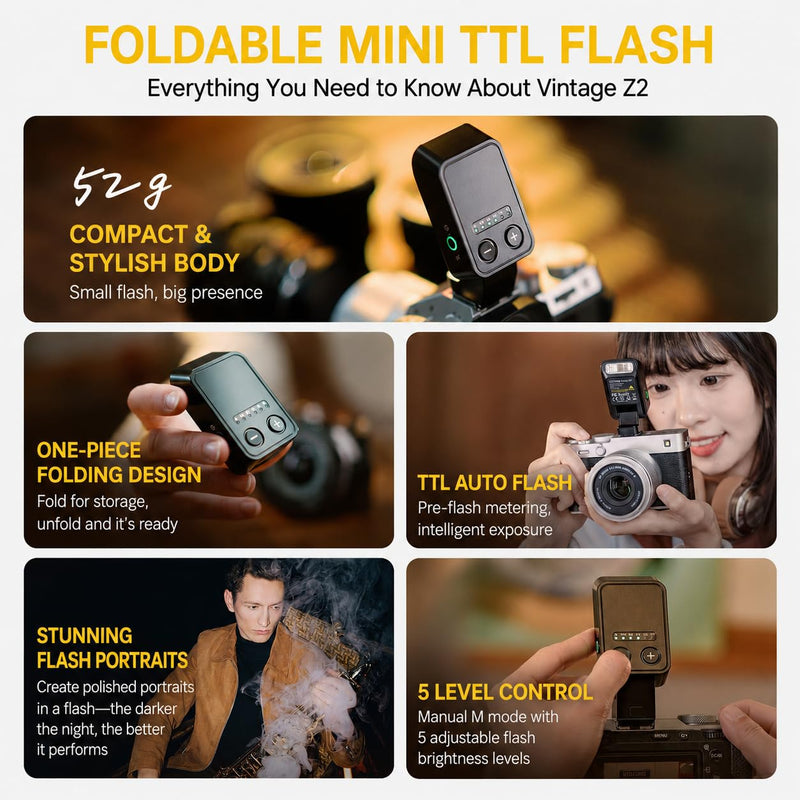VILTROX Spark Z2 TTL Mini Flash for Sony, Portable Camera Flash TTL/M Mode | 10Ws Flash Power, 5-level Output, TTL Auto Flash, Compact Design for Portrait, Travel, Street and Daily Photography US-Z2-S