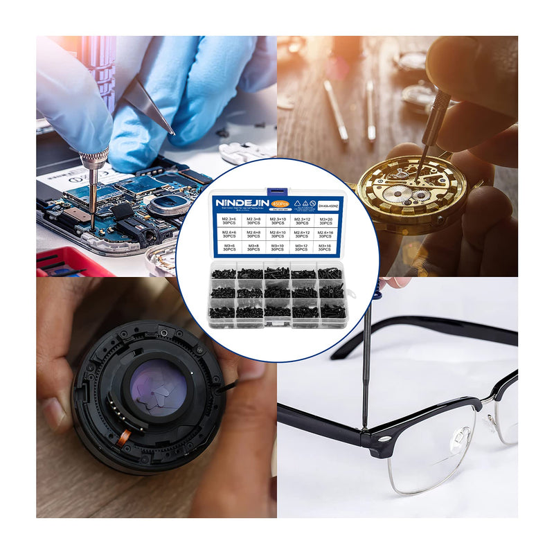 NINDEJIN 1170pcs M1.4/1.7/2/2.5/3 Phillips Flat Head Computer Laptop Screws Kit + M2.3/ M2.6/ M3 Tapping Screws Assortment Kit