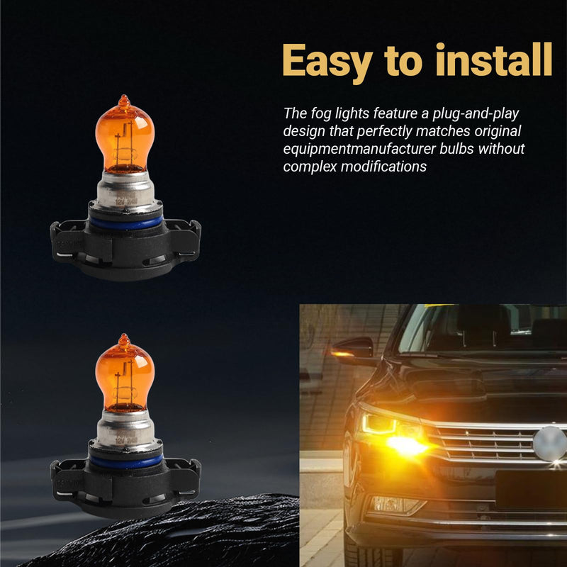 2 PCS PSY24W Car Fog Light Bulb, 12V Daytime Running Lamps, Turn Signal Bulb, Brake Light, Reversing Light Bulb, Automotive Clear Glass Bulbs Lighting Accessory, Universal for Most Cars (Amber) 2 PCS Amber #PSY24W