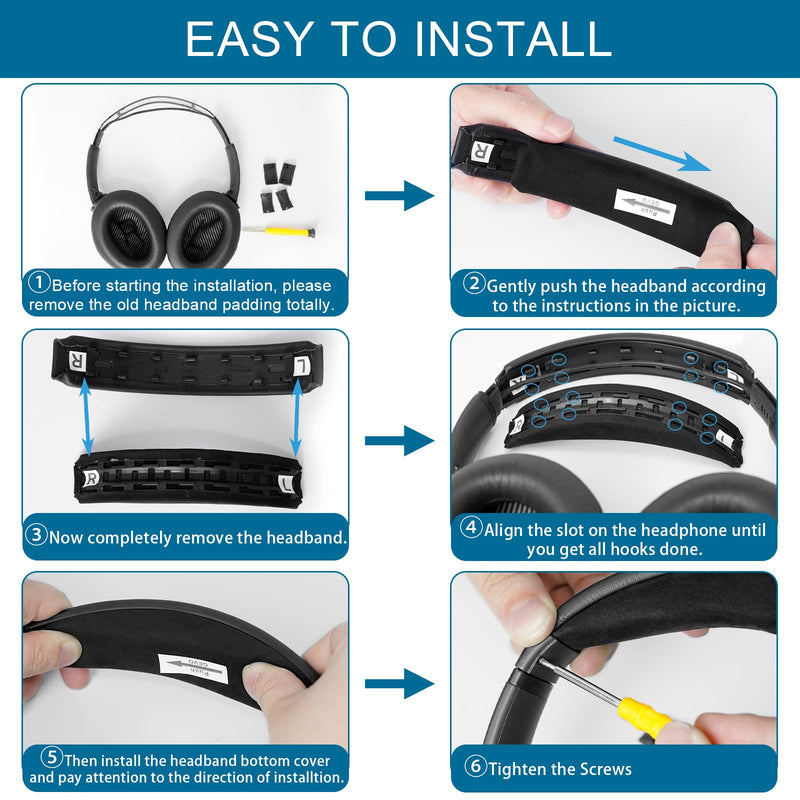 GEVO Headband Pad Kit Replacement for Bose QC35 & QuietComfort 35 II (QC35 ii) QC45 QuietComfort 45 Headphones, Easy to Install DIY Headphones Headband Repair Tools (Black) Black