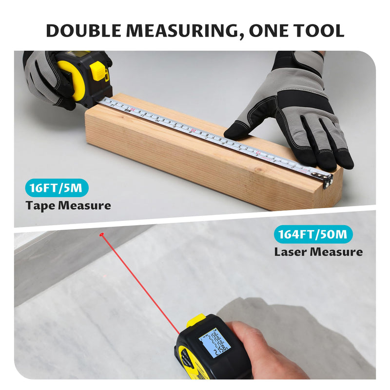 Lichamp Laser Tape Measure, 164ft Class II Laser Distance Meter (0.49mW Red Laser) and 16ft Manual Tape Measure