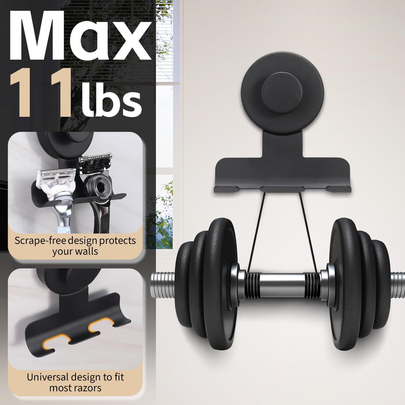 Suction Cup Razor and Shaver Holder for Shower Wall, Stainless Steel Reusable Suction Hook for Towel and Loofah, Damage-Free Installation (2, Matte Black) 2
