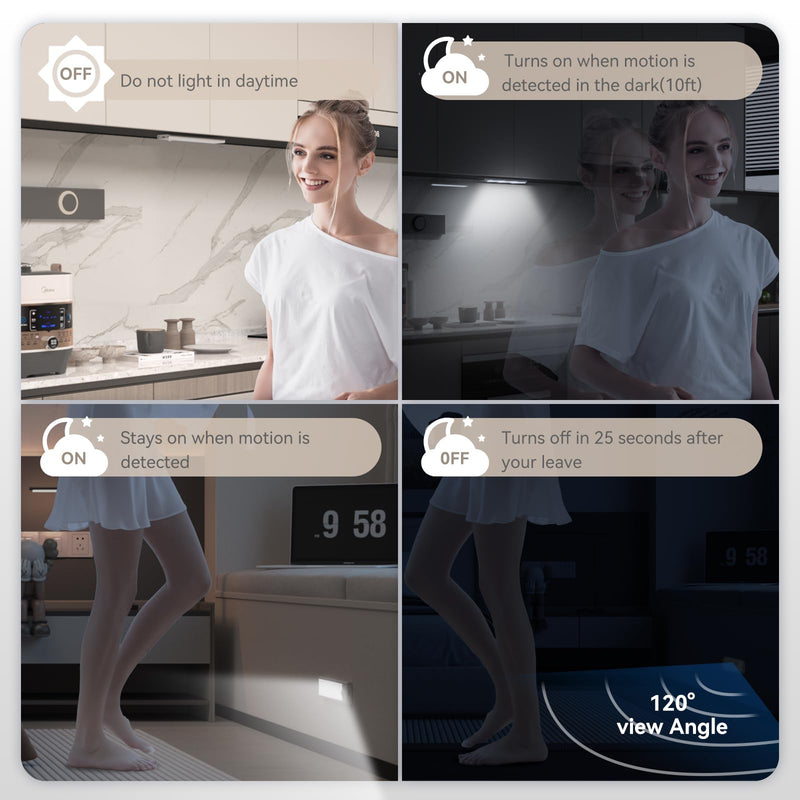 Under Cabinet Lighting, LED Magnetic Motion Activated Under Cabinet Lights, Rechargeable Closet Lights 2800mAh Battery Operated, Wireless Dimmable Under Counter Lights for Kitchen,Hallway 2 Pack 3Pack-13.7inch White Light