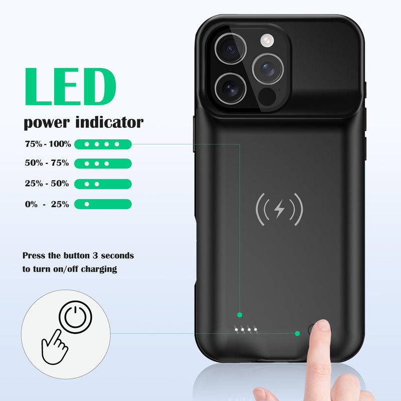 Battery Case Charger Made for iPhone 16 Pro, Type-C Ultra Slim Protective Charging Case, Wireless Slim 8500mAh Portable Rechargeable Charger - Black iPhone 16 Pro (6.1")