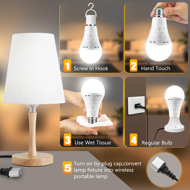 Rechargeable Emergency LED Light Bulbs, Light Up to 84 hrs, Battery Operated Light Bulb, Self-Charging Light Bulb 1500mAh Battery Backup Light Bulbs for Home Power Failure (E26 6 Pk Daylight) ZSHLQ-6P