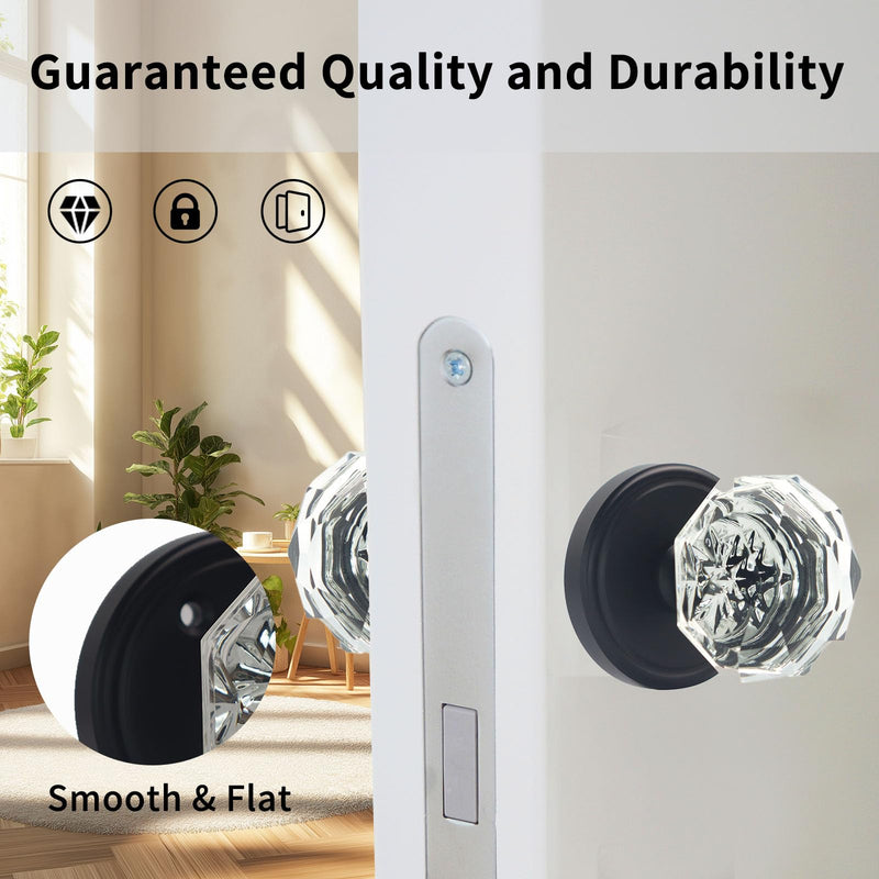 Crystal Door Knobs 1 Pack, Passage Glass Door Handles Interior Levers Black Antique Clear for Bedroom Study Laundry Room Entrance Hall, Stain Decorative