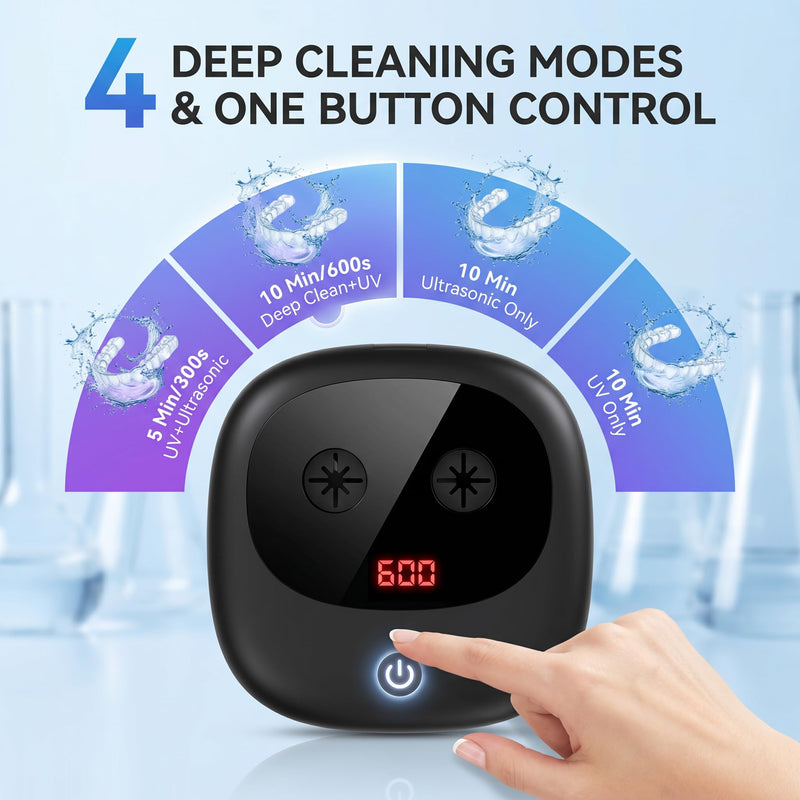 Ultrasonic Retainer Cleaner Machine, 45KHz 200ML, Dental Cleaning Pod with 3 Modes, Digital Timer Denture Cleaner Machine for Mouth Guard, Aligner, Night Guard, Braces, Toothbrush Head & Jewelry