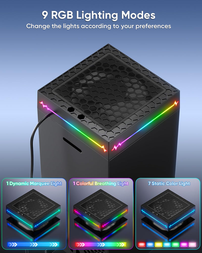 [LED Display] Auto Cooling Fan for Xbox Series X with 9 RGB Light Modes | Cooling System Adjustable by Temperature for Xbox Series X Console, Cooler&Light Switch, Headset Hook, USB Port, One Consoles
