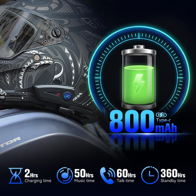 X1 Motorcycle Headphone Helmet Speakers 40mm, 60 Hours of Use | Motorcycle Bluetooth Headset 5.3 for Dirtbike/ATV, fit for full face/open face/modual helmets,Siri/Google voice control