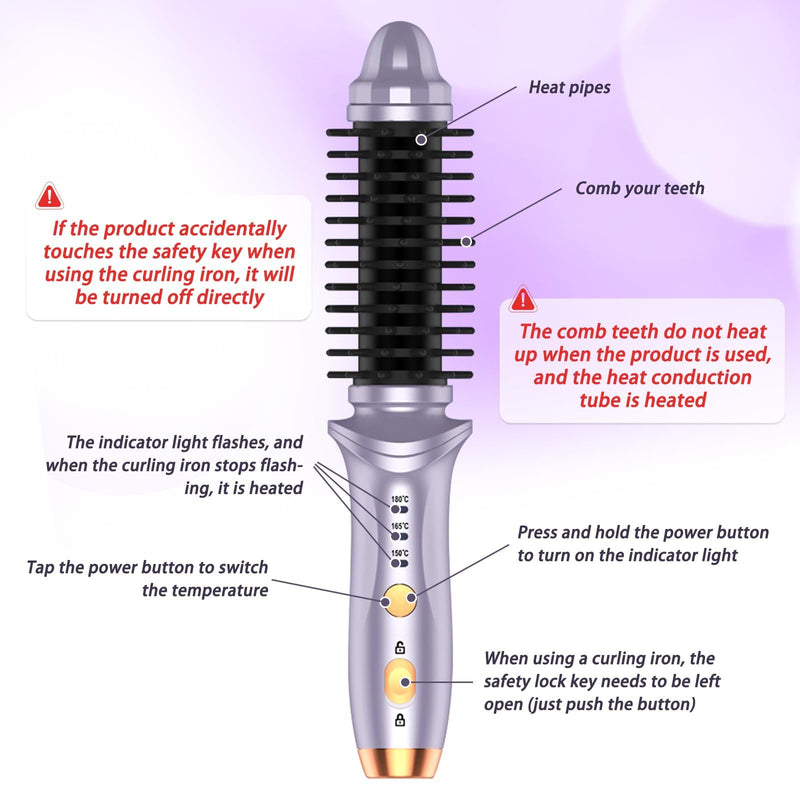  [AUSTRALIA] - Cordless Hot Brush for Short Hair - Heated Round Curler & Thermal Curling Iron for Women, USB Mini Hair Straightener Portable Curling Brushes, Curly Straight Hair Travel Heat Styling（Purple） Purple
