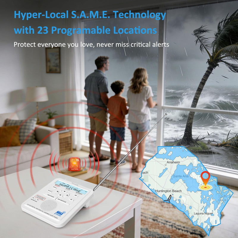 DreamSky Weather Radio NOAA Alert with Battery Backup & FM Radio for Home | S.A.M.E. Localized County Code Programming, 80+ All Hazards Emergency Alerts, 3 Alert Tones, Plug in Radios & Alarm Clock White