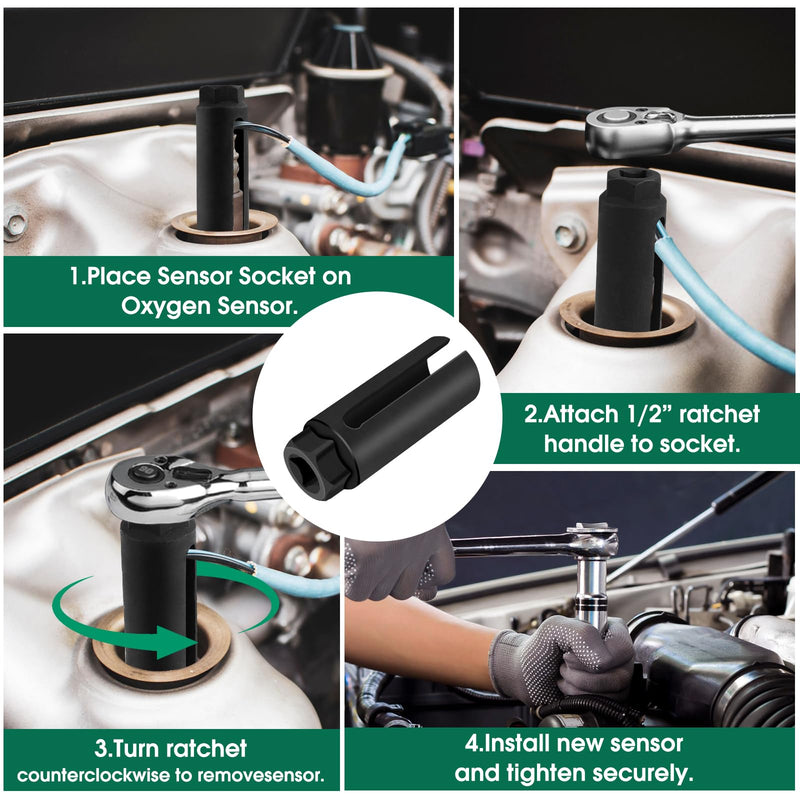 Oxygen Sensor Socket 22mm 7/8 in, 1/2 in Drive O2 Sensor Removal Tool, Heavy-Duty Chrome Vanadium Steel with Side Wire Cutout, Ideal for Car Exhaust System, Durable & Easy to Use