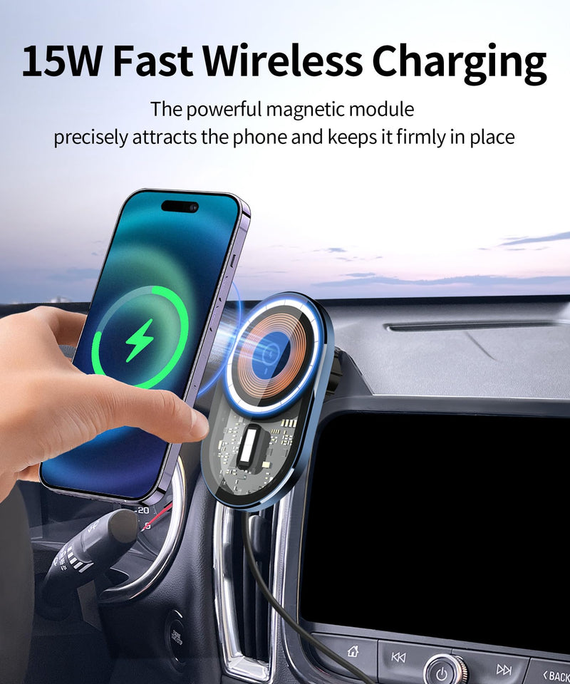 15W Wireless Charger Car Phone Holder for Chevrolet Equinox 2018-2024 | Malibu 2016-2025 7/8"Screen Magsafe Accessories Fast Charging Magnetic Cell Phone Holder Clip Compatible with iPhone Android 7/8-inch for 2018-2024 Equinox/ 2016-2025 Malibu