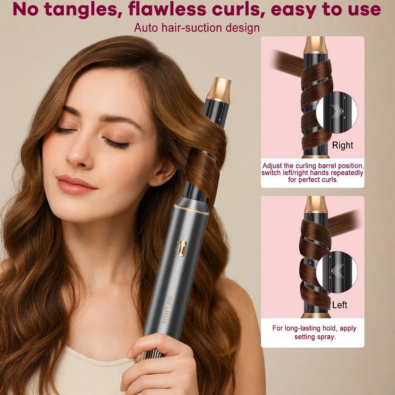 Dryhsip 5 in 1 Hot Air Brush with Detachable Heads, Hair Dryer & Styler (Curling Wand, Volumizer, Straightener), Compact Lightweight Travel Styler for Women (Grey) Pearl Grey