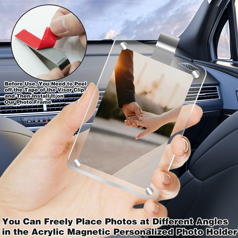 2Pcs Car Picture Holder, Acrylic Magnetic Personalized Photo Holder Car Accessories Car Photo Holder Car Visor Clip, Personalized Car Picture Frame, Suitable for Adding Family or Personal Photos white