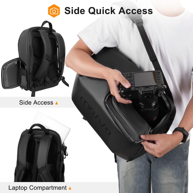 MOSISO Camera Backpack, Full Back Access Photography Backpack, Black | DSLR/SLR/Mirrorless Waterproof Camera Bag with Tripod Holder&Laptop Compartment&Rain Cover Compatible with Canon/Nikon/Sony
