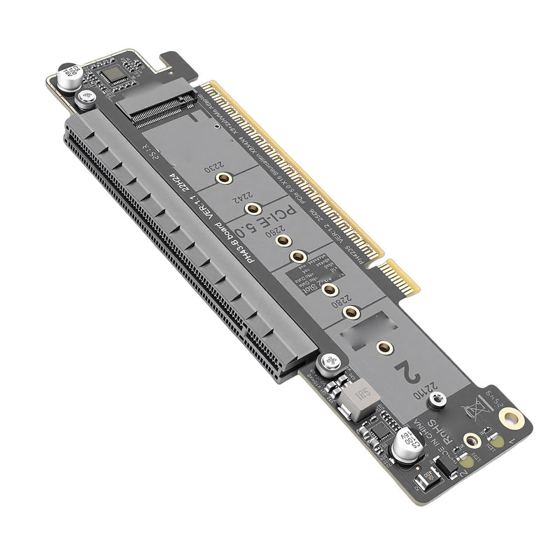 PCIe 5.0 X16 to Dual M.2 M Key Adapter Card, .2 PCIe NVMe Expansion Card, Supports X8 X4 X4 Split, to Adapter for High Speed SSD Expansion