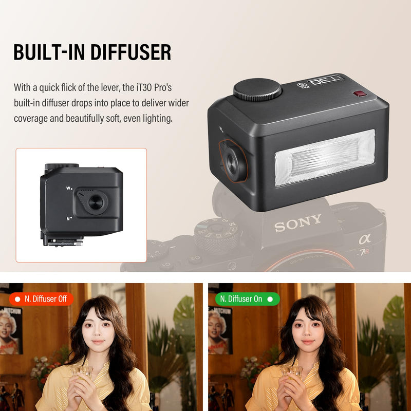 Godox iT30 Pro S Mini TTL Flash for Sony Cameras Godox iT30Pro S- 2.4G Wireless Master & Receiver Trigger Touchscreen, GN15, 1/8000s HSS Speedlite, Built-in Diffuser and Lithium Battery IT30 PRO S (Black)