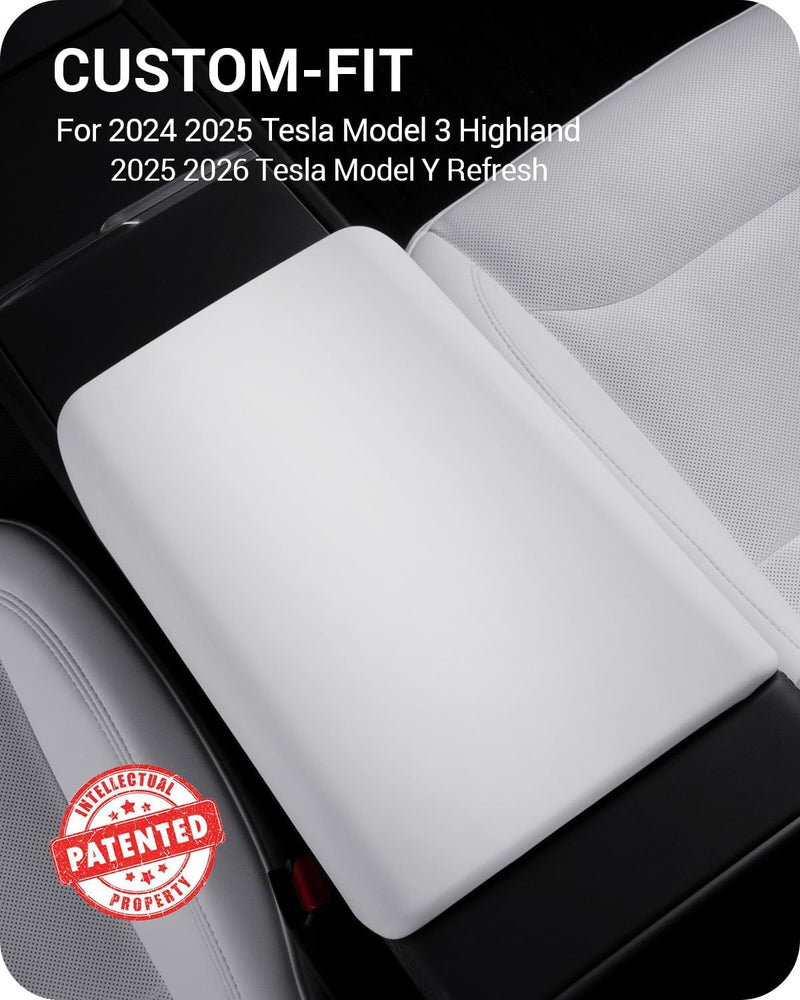 BASENOR Upgraded Center Console Cover for Tesla Model Y 2025 2026 Juniper 2024 2025 Tesla Model 3 Refresh Highland Non-Slip TPU Armrest Cover [No Logo] Arm Rest Protector Accessories White Model Y Juniper / 3 Highland White