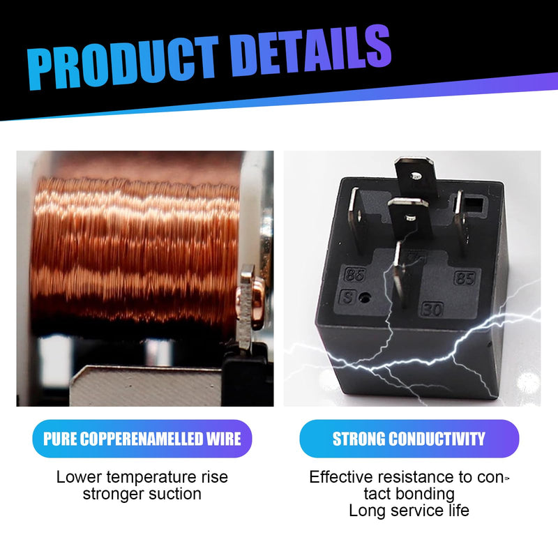Pack-4 Car 5 Pin Relay, 12V 40A Conversion Starting DC Heavy Motor Replacement, PA66 Waterproof Flame Retardant Shell + Pure Copper Coil, Universal for Cars Trucks (Black)