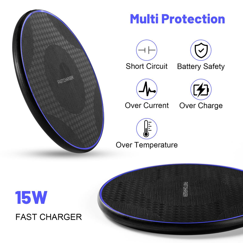 Wireless Charger, 15W Max Fast Wireless Charging Pad Compatible with iPhone 15/15 Pro/15 Plus/15 ProMax/14/14 Pro/14 Plus/13/12/Samsung S24 /S24Ultra/S23 Ultra/S22/S21/S20/Note 10, AirPods Pro