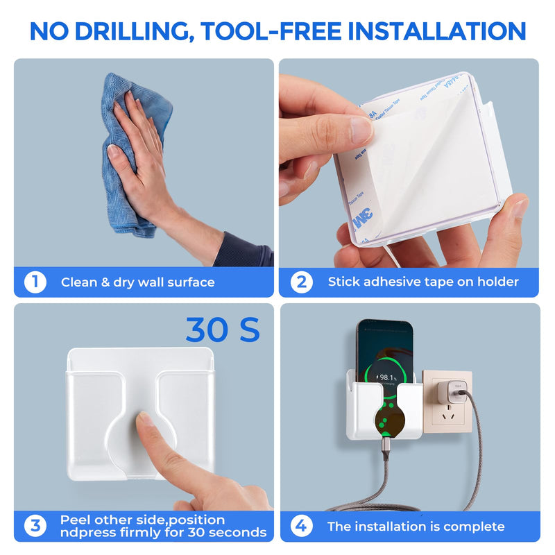 2Pack Wall Phone Holder, Side Groove Phone Holder for Wall | Self Adhesive Wall Mount Phone Holder for Bedside RV Camper Boat Charging, Compatible with iPhone and Android White