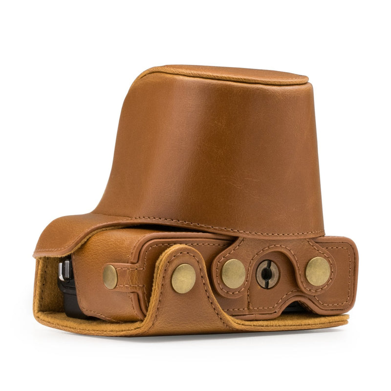 MegaGear Canon EOS M100, M200 (15-45mm) Ever Ready Leather Camera Case and Strap, with Battery Access - Light Brown - MG1327