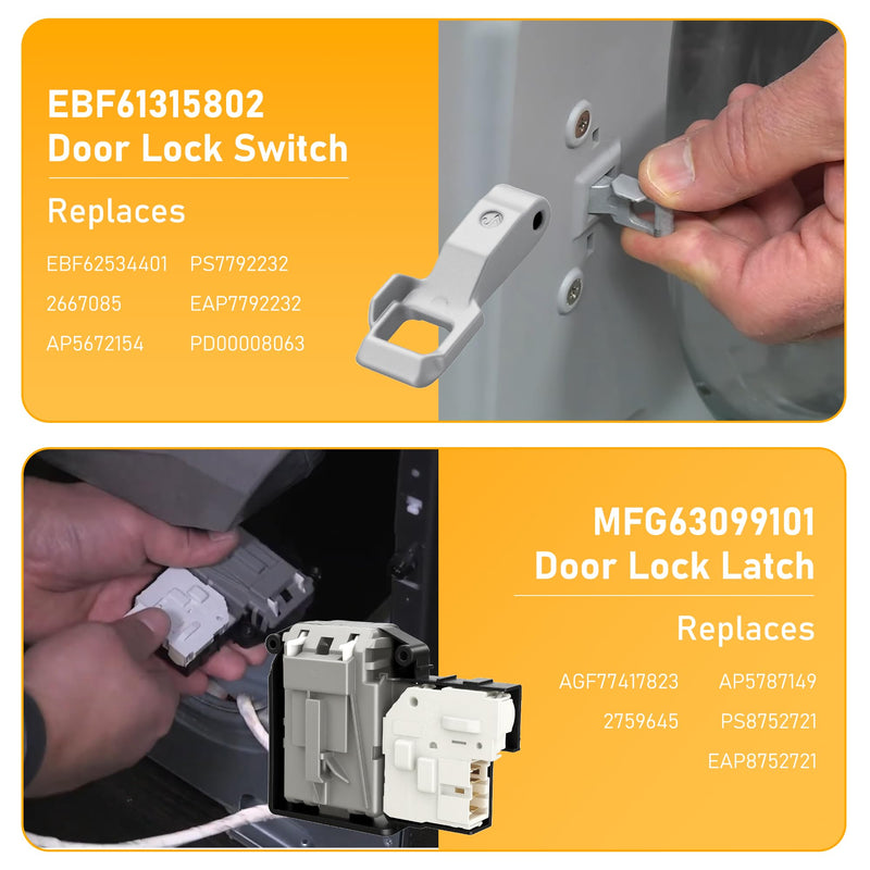 EBF61315802 Washer Door Lock Switch with MFG63099101 Strike for L.G Washer WM4000HWA WM3770HVA WM3080CW WM3670HVA WM3500CW WM8000HVA WM3600HVA by TOMOON