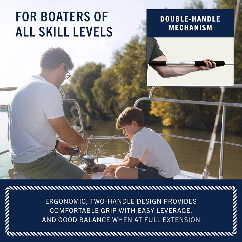 RainierSupplyCo Boat Hook with Telescoping Extension Push Pole for Docking & Mooring - Extends from 4.5 to 8 ft - Floating & Lightweight Boating Pole with Nylon Tip & Threaded End for Boat Accessories