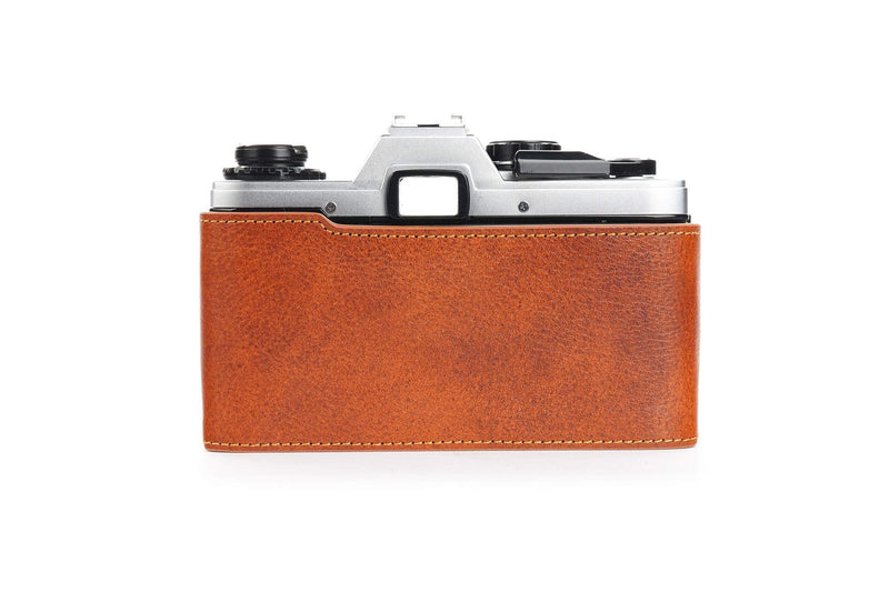 OM30 Case, BolinUS Handmade Genuine Real Leather Half Camera Case Bag Cover for Olympus OM10/30(with Handle) OM20(No Handle) Camera with Hand Strap (LavaBrown) LavaBrown