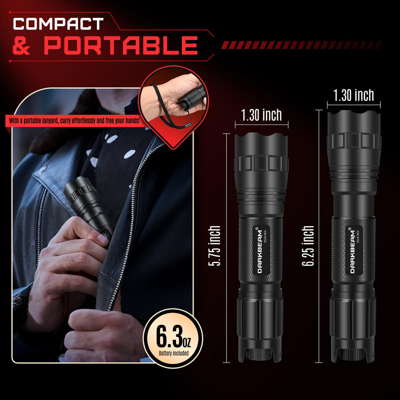 DARKBEAM Red Light LED Flashlight Tactical USB Rechargeable Stepless Dimming, Flood/Spot Portable Handheld Redlight for Night Hunting, Camping, Observation, Fishing, Astronomy, Rescue, Stargazin Pocket-size (501M)