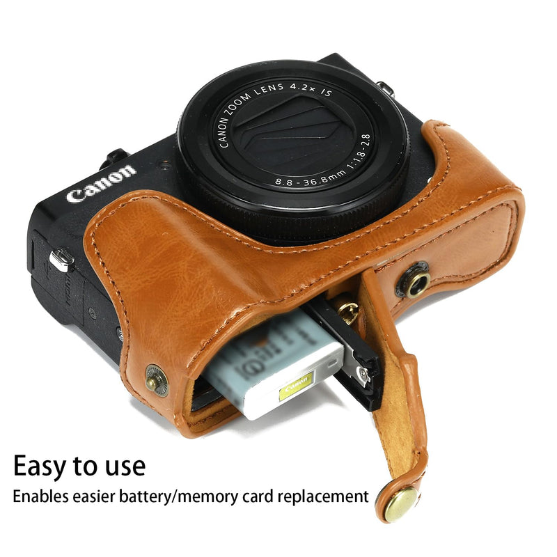 Camera Case for Canon PowerShot G7X Mark III and Mark II, Brown | PU Leather; Custom Fit; Scratch & Impact Protection; Easy Battery & SD Card Access; Non-Slip Grip; Tripod Ready