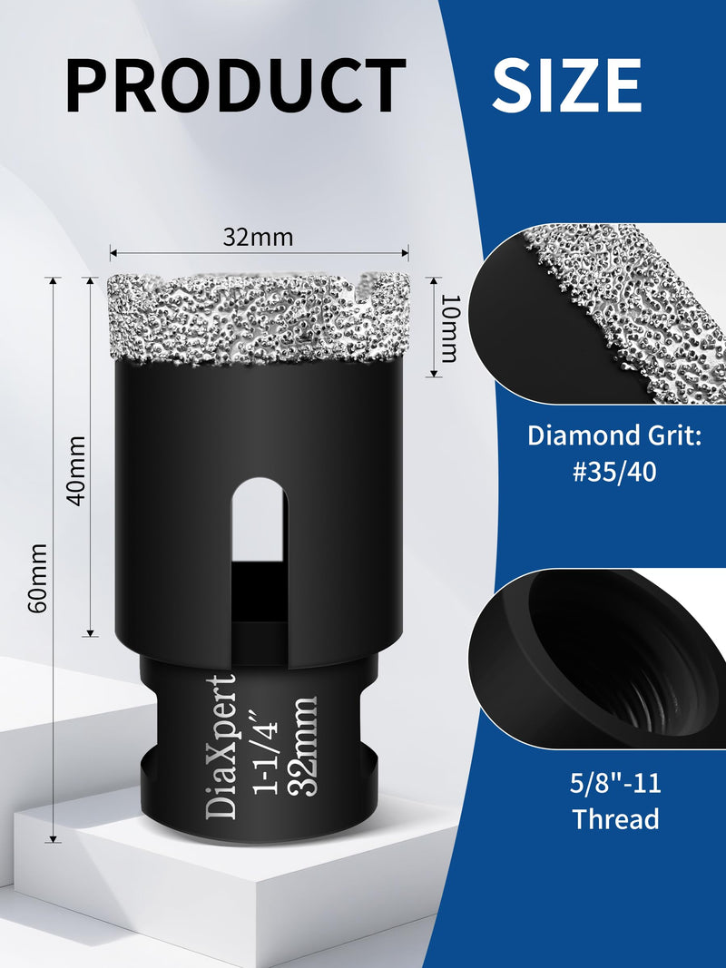 Diamond Drill Bits 1-1/4 Inch (32mm) for Porcelain Tile Ceramic Marble Brick Vacuum Brazed Hole Saw Black 32mm (1-1/4 in)