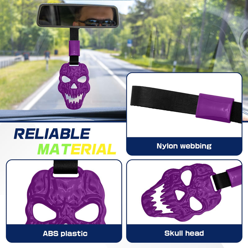 2PCS Skull Car Handle Strap, Horror Skeleton Handle Ring for Cars, Spooky Skull Auto Hanging Charm, Warning Ring (Purple) Purple