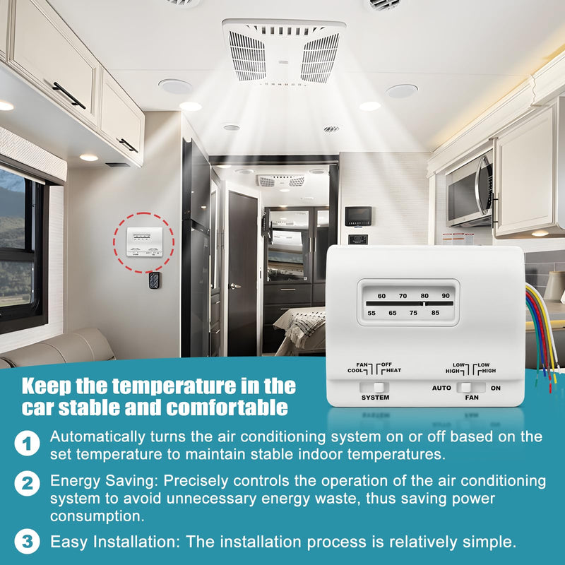 7330F3852 RV Air Conditioner Thermostat, Single Stage Heating & Cooling Control Compatible with Coleman Mach Series,White White
