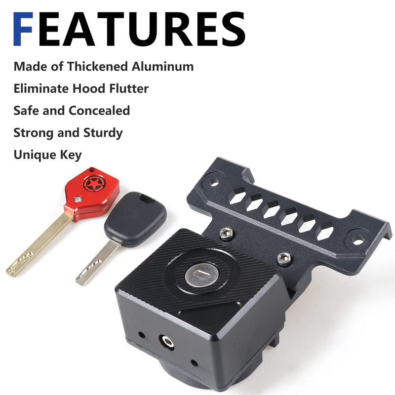 JL Hood Lock for Jeep Wrangler, Locking Hood Latches for Jeep Wrangler JL JLU 4XE, Anti-Theft Eliminate Hood Flutter, Aluminum (for 2018-2025 Jeep Wrangler JL JLU) For 2018-2025 Jeep Wrangler JL