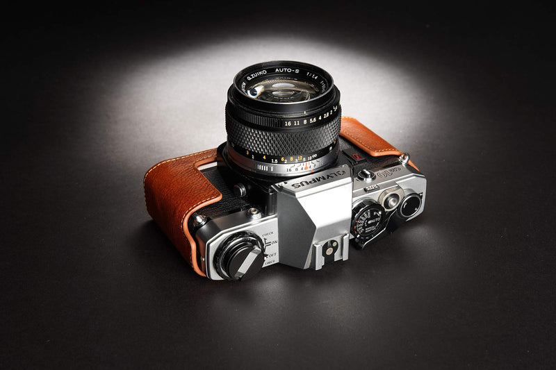 OM30 Case, BolinUS Handmade Genuine Real Leather Half Camera Case Bag Cover for Olympus OM10/30(with Handle) OM20(No Handle) Camera with Hand Strap (LavaBrown) LavaBrown