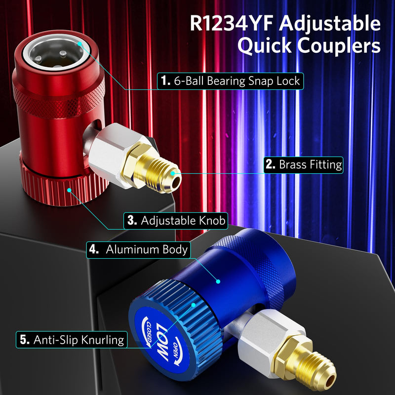 R1234yf Adapter,Adjustable R1234yf Quick Couplers Adapter,Air Conditioning Line Repair Tools High/Low Side Connectors R1234yf Quick Coupler Kit,r-1234yf Adapter Set of 2