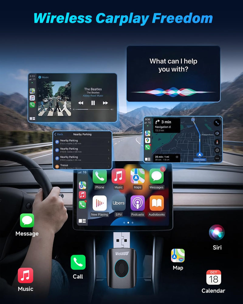 2026 Upgraded 2-in-1 Wireless CarPlay Adapter & Android Auto Dongle Plug & Play Multi-User Device Converts Wired to Wireless Ultra-Low Latency 5.8GHz WiFi Extension Cable for iPhone & Android Gray