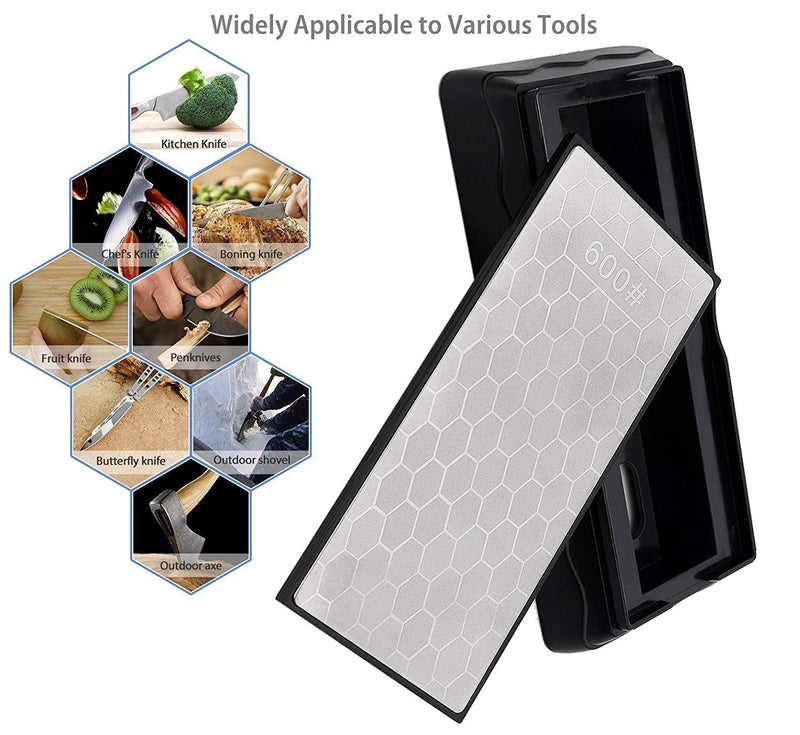 Double-sided Diamond Sharpening Stone,YCAMMIN Knife Sharpener Stone diamond sharpener Honeycomb Surface Plate with Non-slip Base for Scissors Knives Outdoor Kitchen Sharpen Tools (600/1200 Grit) 600/1200 gift