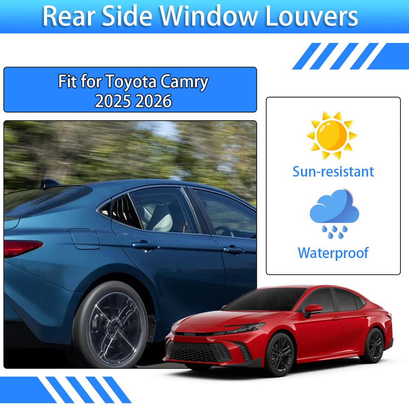 for Toyota Camry The 9Th Gen 2025 2026 Window Louvers Front Side Racing Style Sport ABS Window Louvers Air Vent Scoop Shades Cover Blinds Trim Exterior Accessories 4PCS(Bright Pitch Black) Bright Black