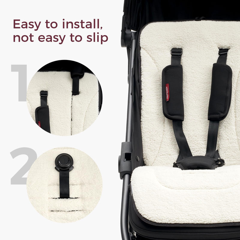 Momcozy Reversible Stroller Cushion | Universal Breathable Stroller Liner | Winter Warm Car Seat Liners | Crib Carriage Cushion Pad | Plush for Winter Use ＆Soft Fabric for All-Season Comfort Carbon Black