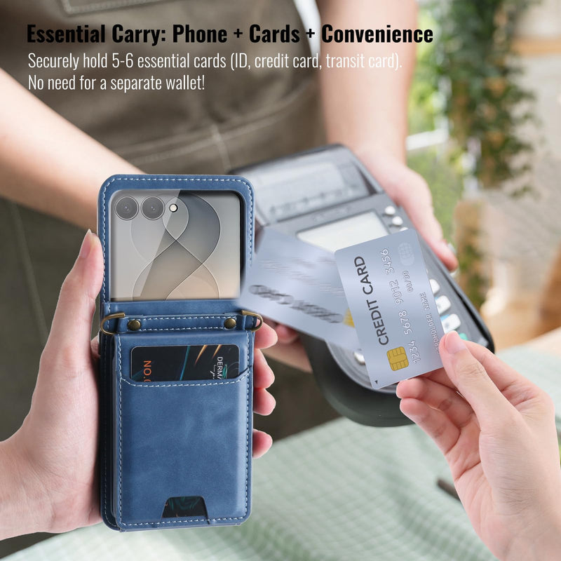 for Samsung Galaxy Z Flip 8 PU Leather Wallet Phone Case with Card Slots (Holds 5-7 Cards), Anti-Drop Protection, Wrist & Shoulder Strap Blue Galaxy Z Flip 8 5G