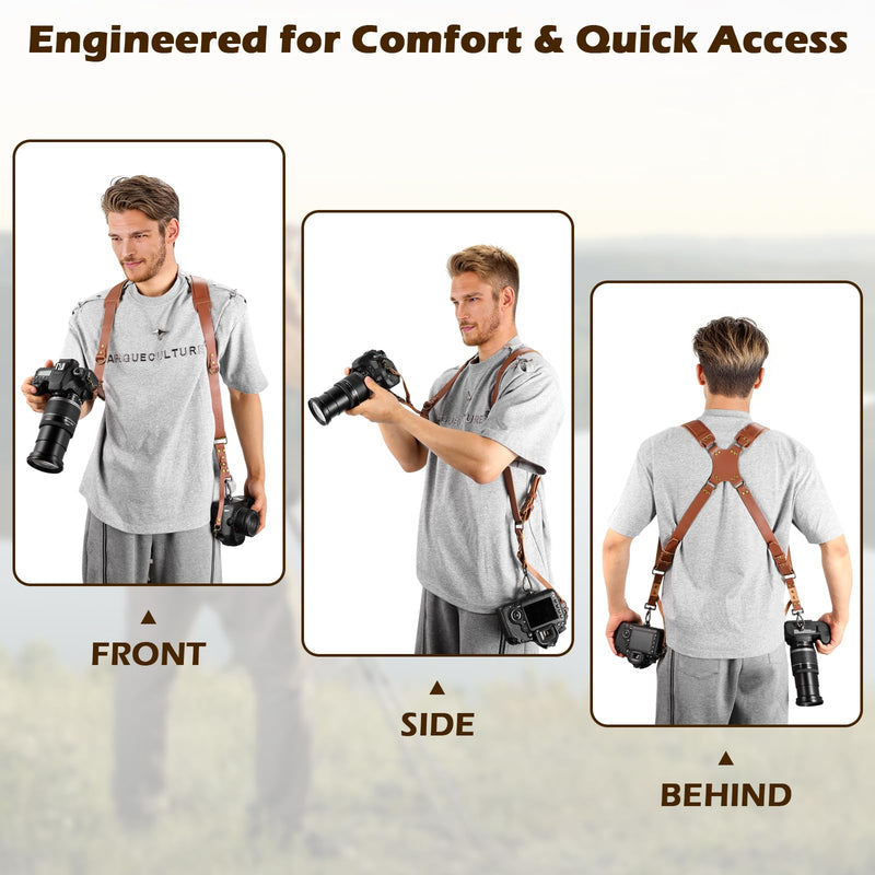 Dual Camera Harness for Photographers, Double Camera Strap for DSLR/SLR | Adjustable Camera Shoulder Strap, Professional Camera Holster for 2 Cameras, Cross-Back Sling for Wedding, Wild